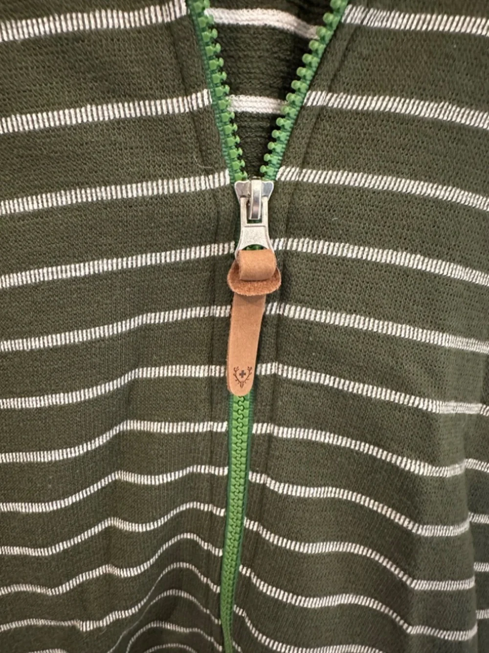 Men's ALPRAUSCH - Olive Green / White Striped Zip Hoody - Size XL - Picture 8 of 16
